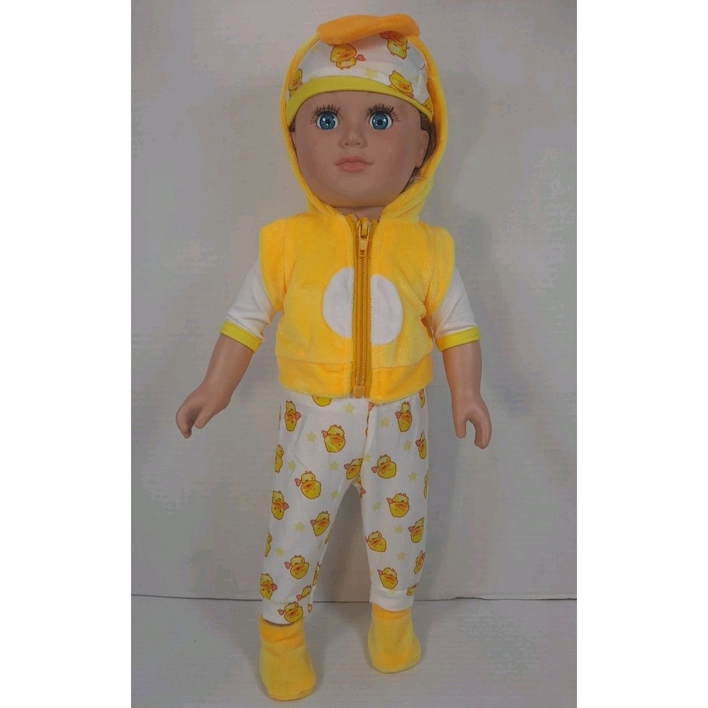 18" Doll Outfit Baby Duck‎ Outfit, Jacket Ith Hood, Cap, Yellow Socks 5 Pieces